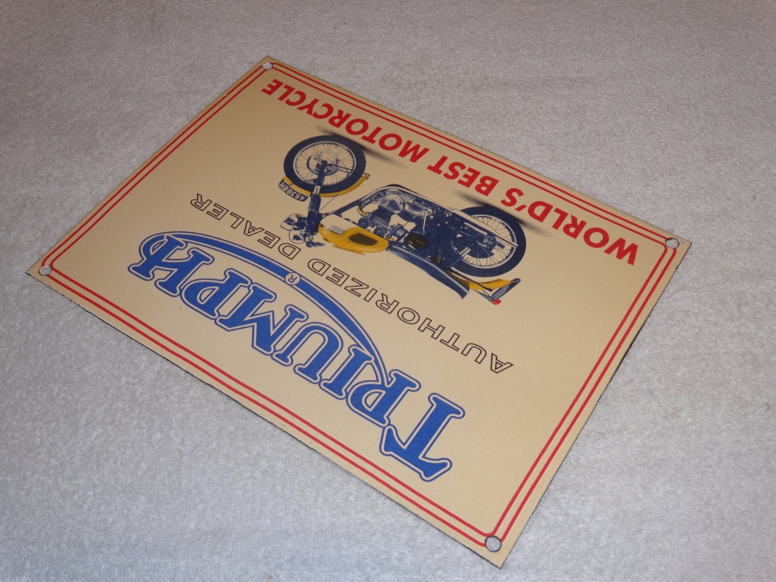 VINTAGE TRIUMPH MOTORCYCLES DEALER PORCELAIN METAL GASOLINE OIL SIGN!