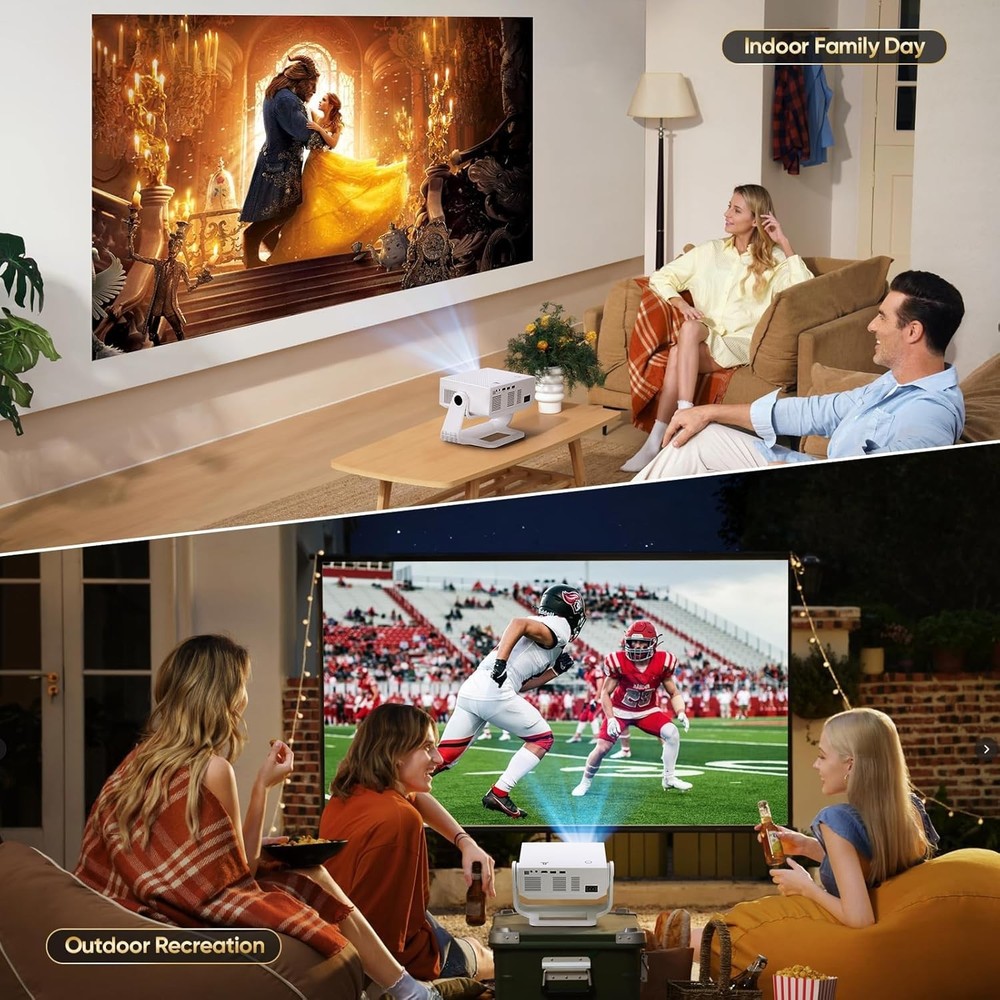 Projector with WiFi and Bluetooth, 1000+ Apps Installed, Standard, White