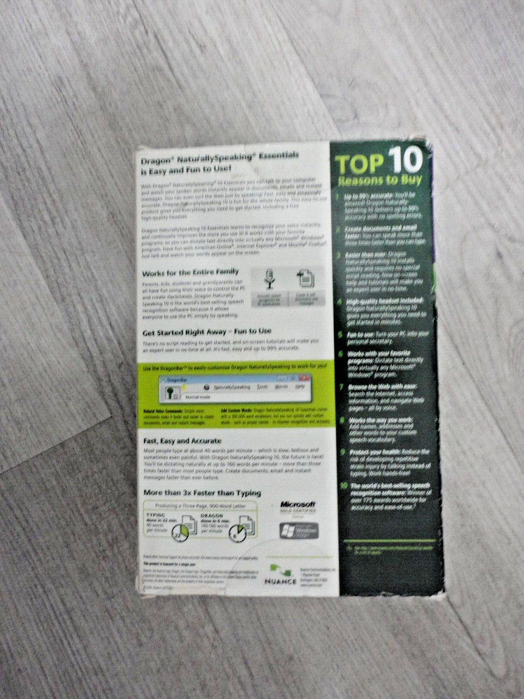 Nuance Dragon Naturally Speaking 10 Speech Recognition Software & Microphone