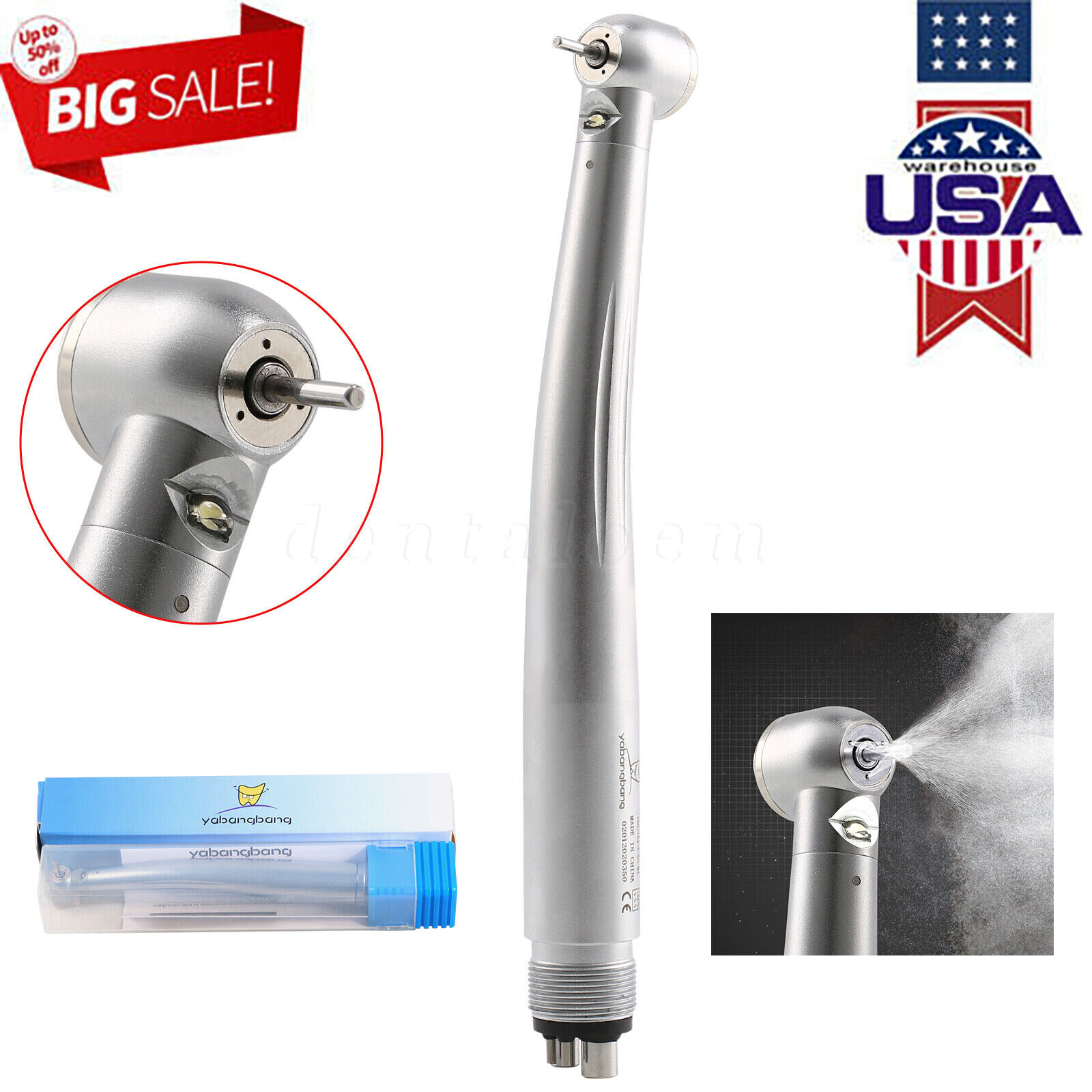 Yabangbang E-generator Dental LED Fiber Optic High Speed Handpiece 4 Holes YBM