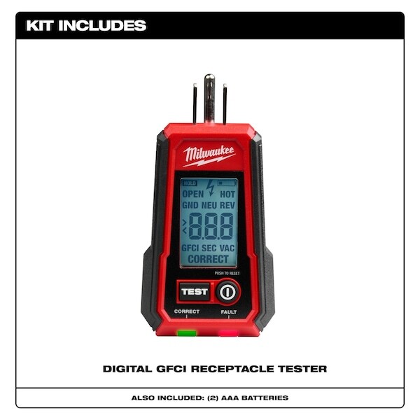 Milwaukee Tool & Equipment 2224-20 Receptacle Tester,Lcd,Digital