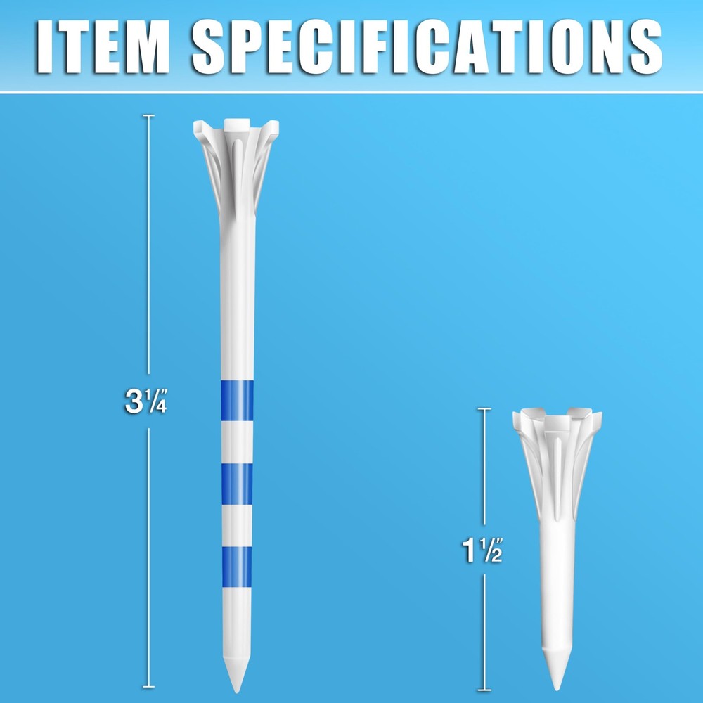 Plastic Golf Tees 100 Pack, Distance Performance, 5 Prong Design, White