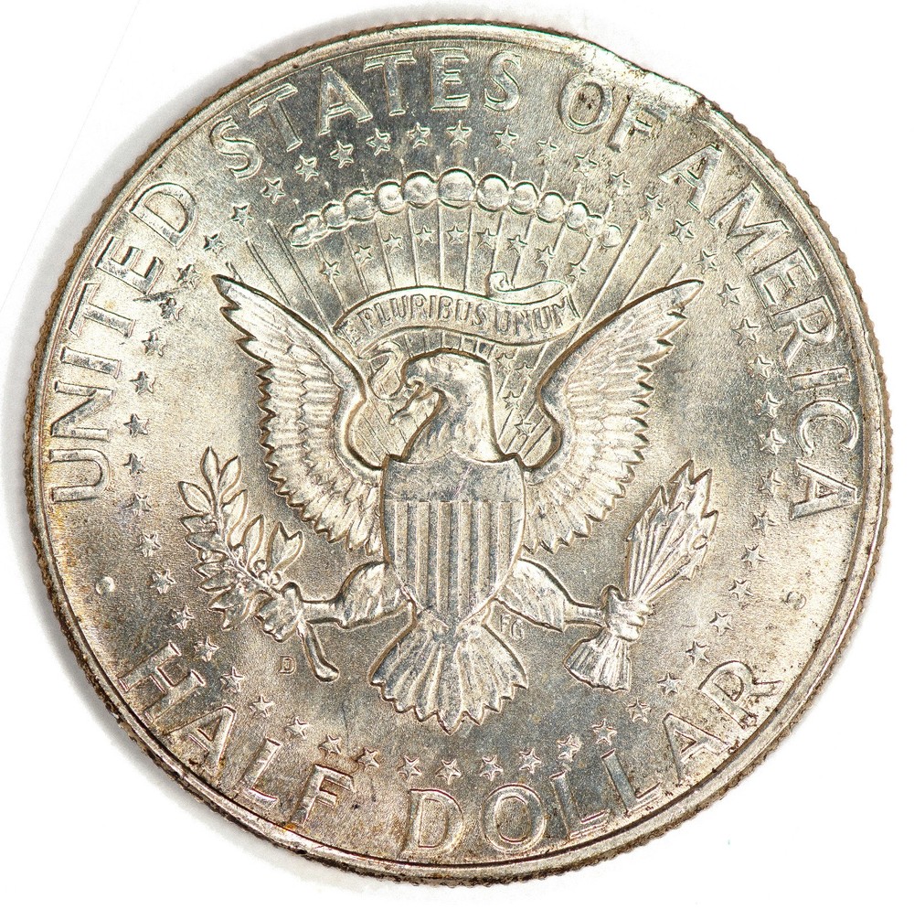 1964-D Kennedy Half Dollar Error Clip K5 90% Silver UNC