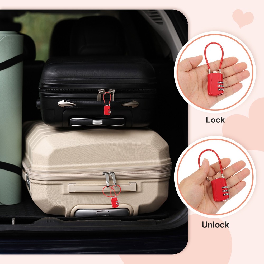 2 Pcs 3 Digit Luggage Cable Combination Lock with 5" Long Cable, Silver