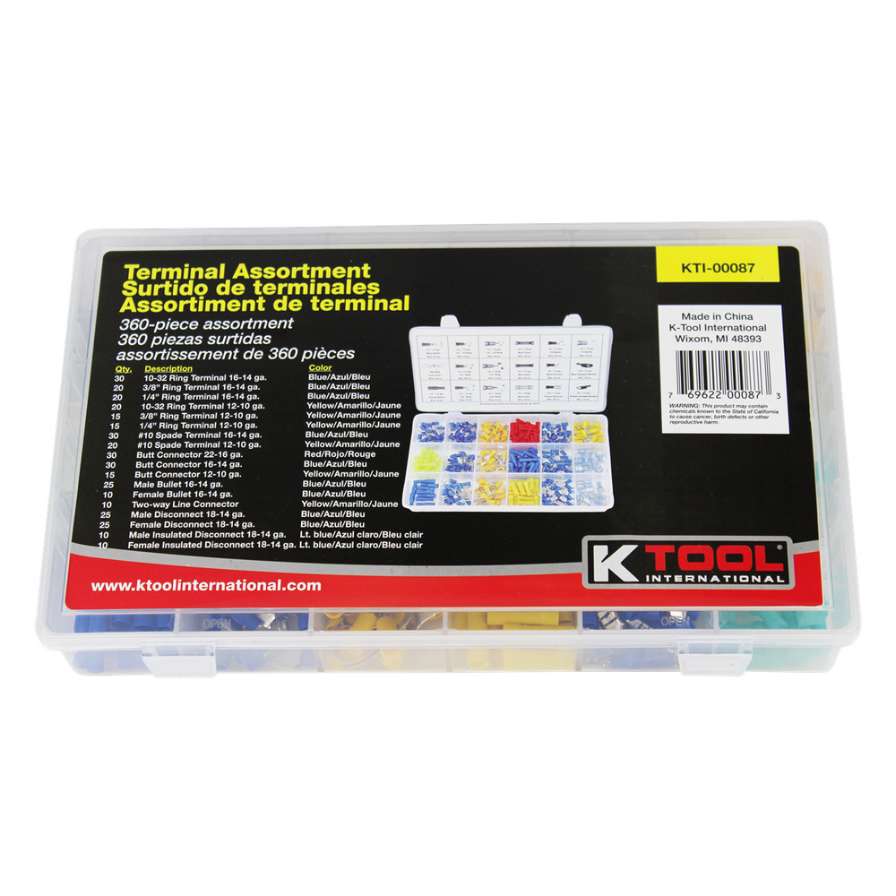 K-Tool 87 360pc Insulated Solderless Electrical Wire Terminals