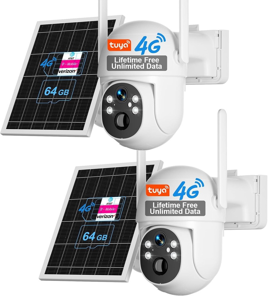 2pc 4G LTE Cellular Solar Wireless Security Camera Lifetime Free Unlimited Data