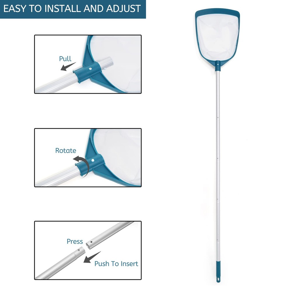 Pool Leaf Net Skimmer Rake with Adjustable Aluminum Pole Mesh