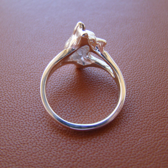 Small Sterling Silver German Shepherd Dog Head Study Ring