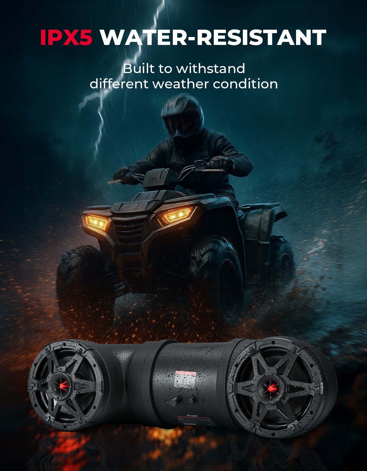 6.5-Inch Bluetooth ATV Speaker Sound Bar Audio System w/ RGB Lights for Polaris