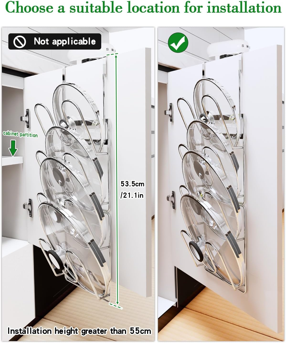 Pot Lid Organizer,304Stainless Steel Door Hanging Pot Lid Rack (Modern,Four-Laye