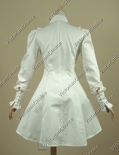 Victorian Gothic Women White Vintage Cotton Shirt Blouse Steampunk Costume B007