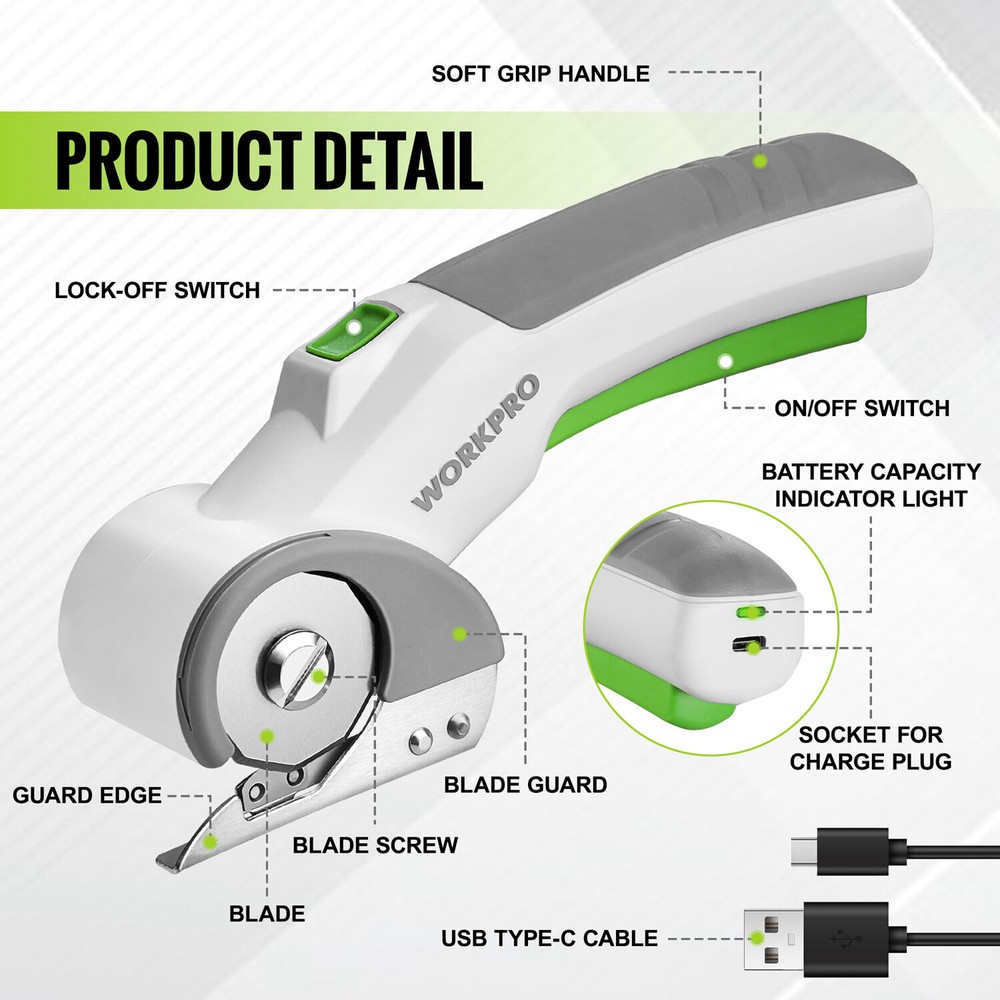 WORKPRO Cordless Electric Scissors Shears Cutting Tool for Fabric Leather Carpet