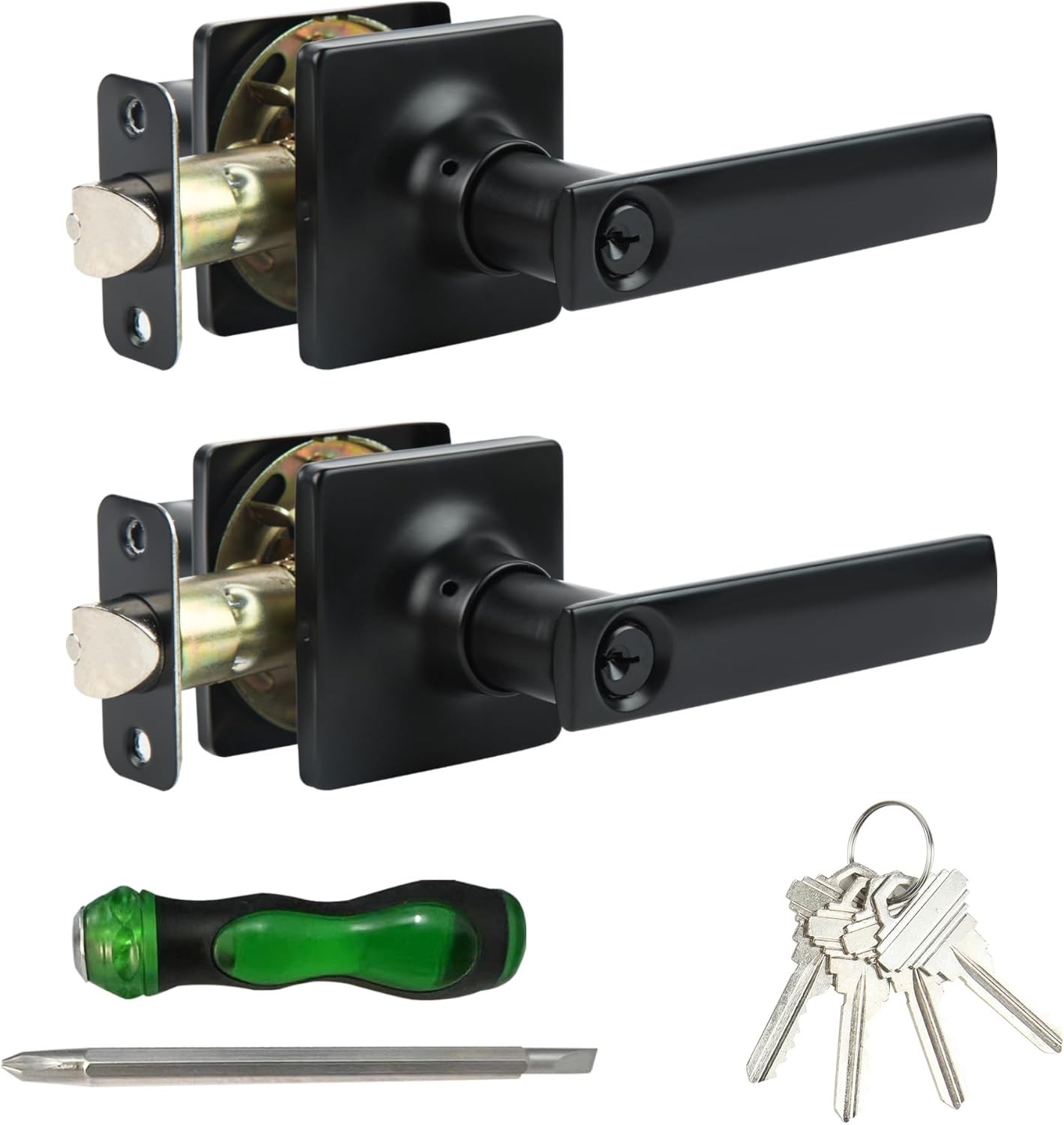 Entrance Door Handle Entry Lever Reversible for Right & Left Side,Black,2Pcak