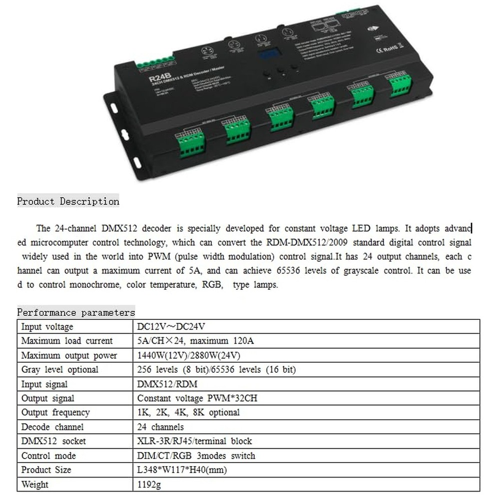 High Power Dmx Led Controller Led DMX 512 Decoder Dimmer Driver DC12V-24V for...