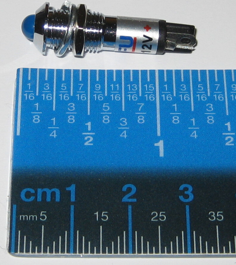 Panel Mount LED - Blue - Chrome Case - 12V DC - 8mm Mounting - Lockwasher / Nut