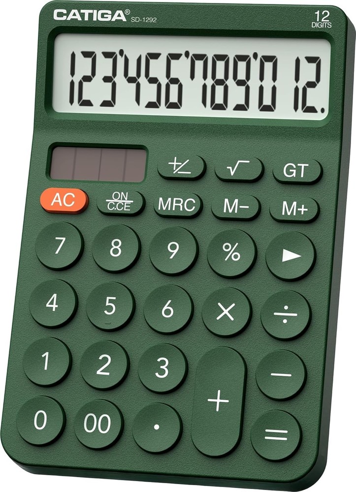 Dual Power 12-Digit Calculator with Responsive Buttons - Perfect for Study