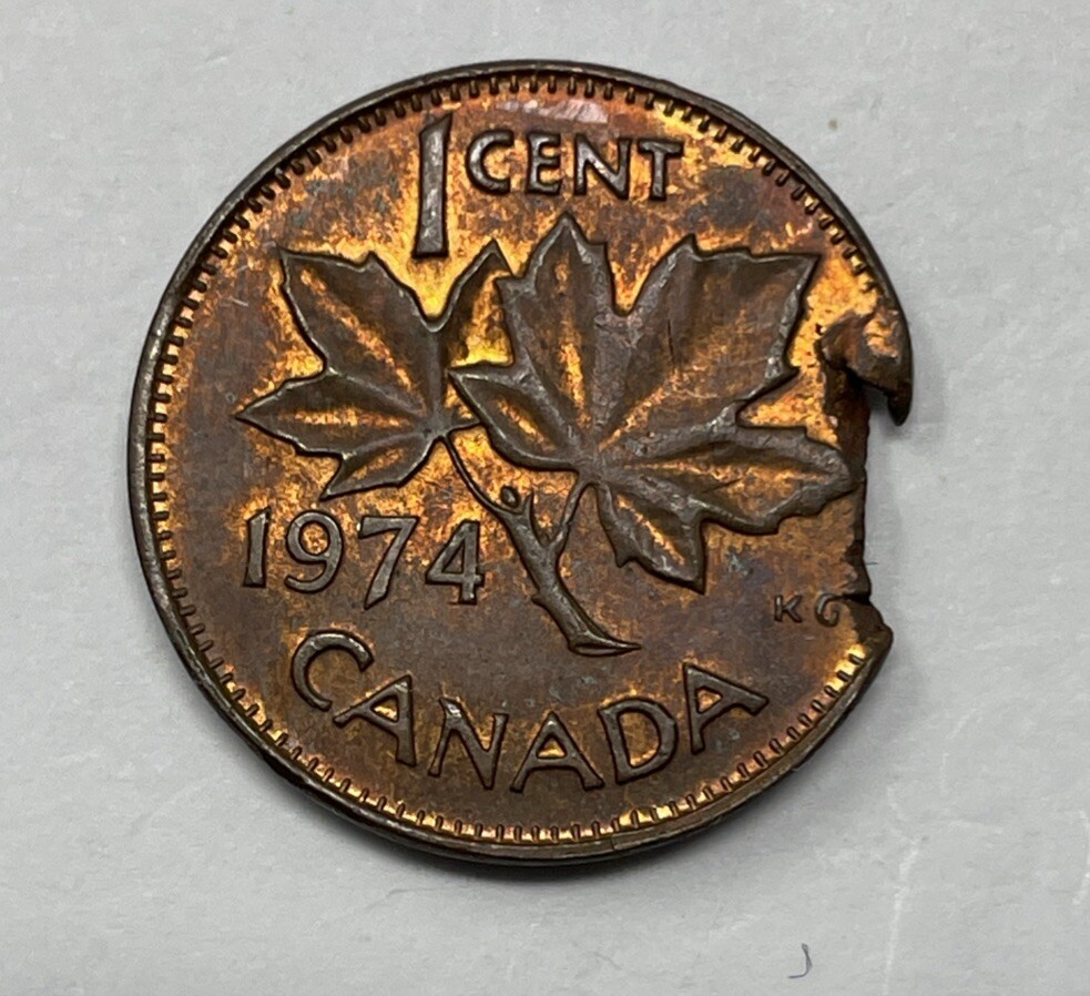 1974 Canada 1 Cent Major Planchet Flaw Error #C460