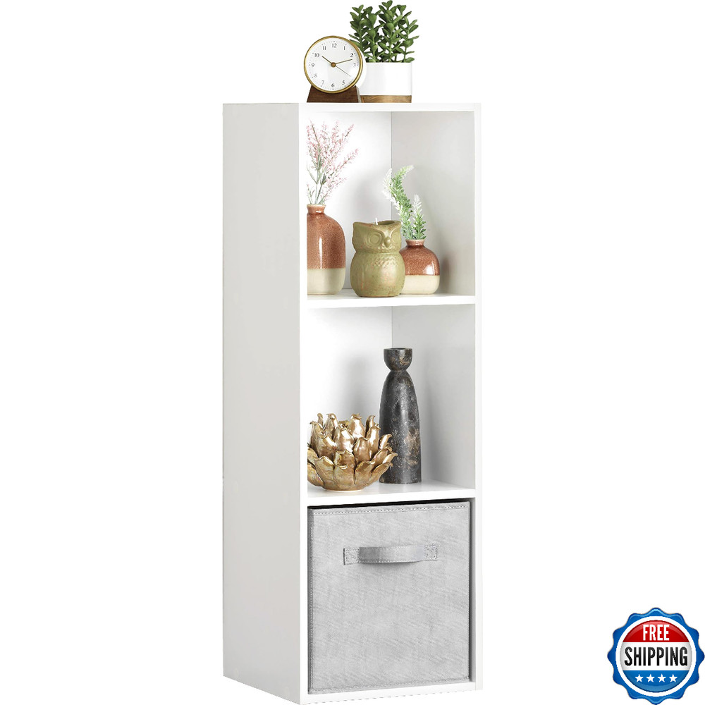 Whitmor 3 Cube Bookcase 3 Tier Stackable MDF Shelving Open Storage Organizer Whi