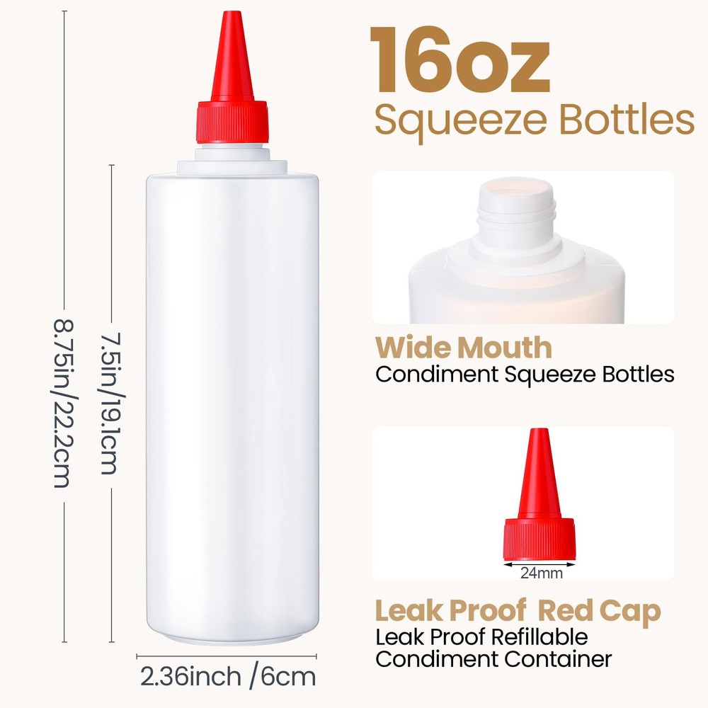 30 Pack Plastic Condiment Squeeze Bottles for Sauces Empty Squirt Bottle with...