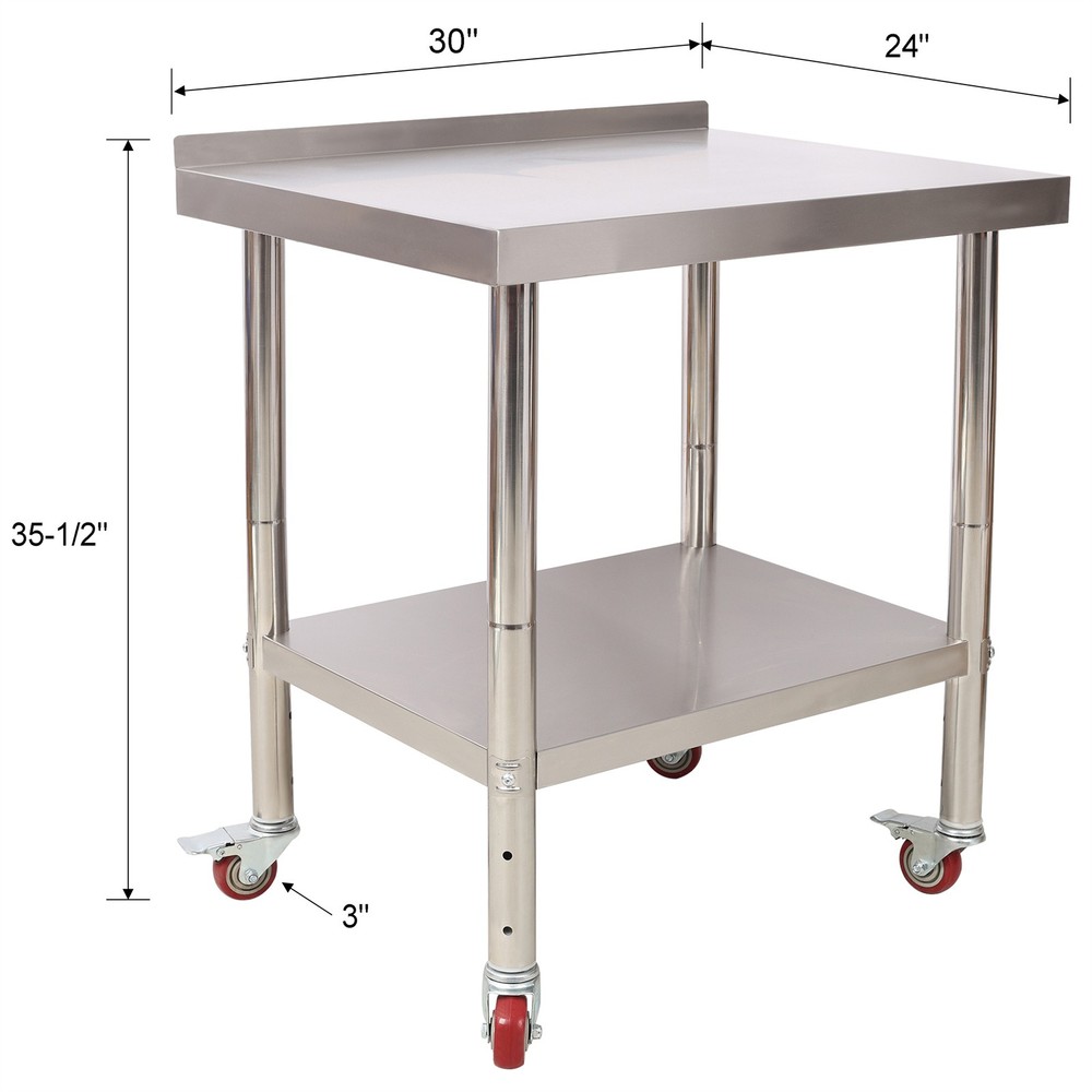 Stainless Steel Prep Table 440lbs Adjustable Undershelf Workstation for Kitchen