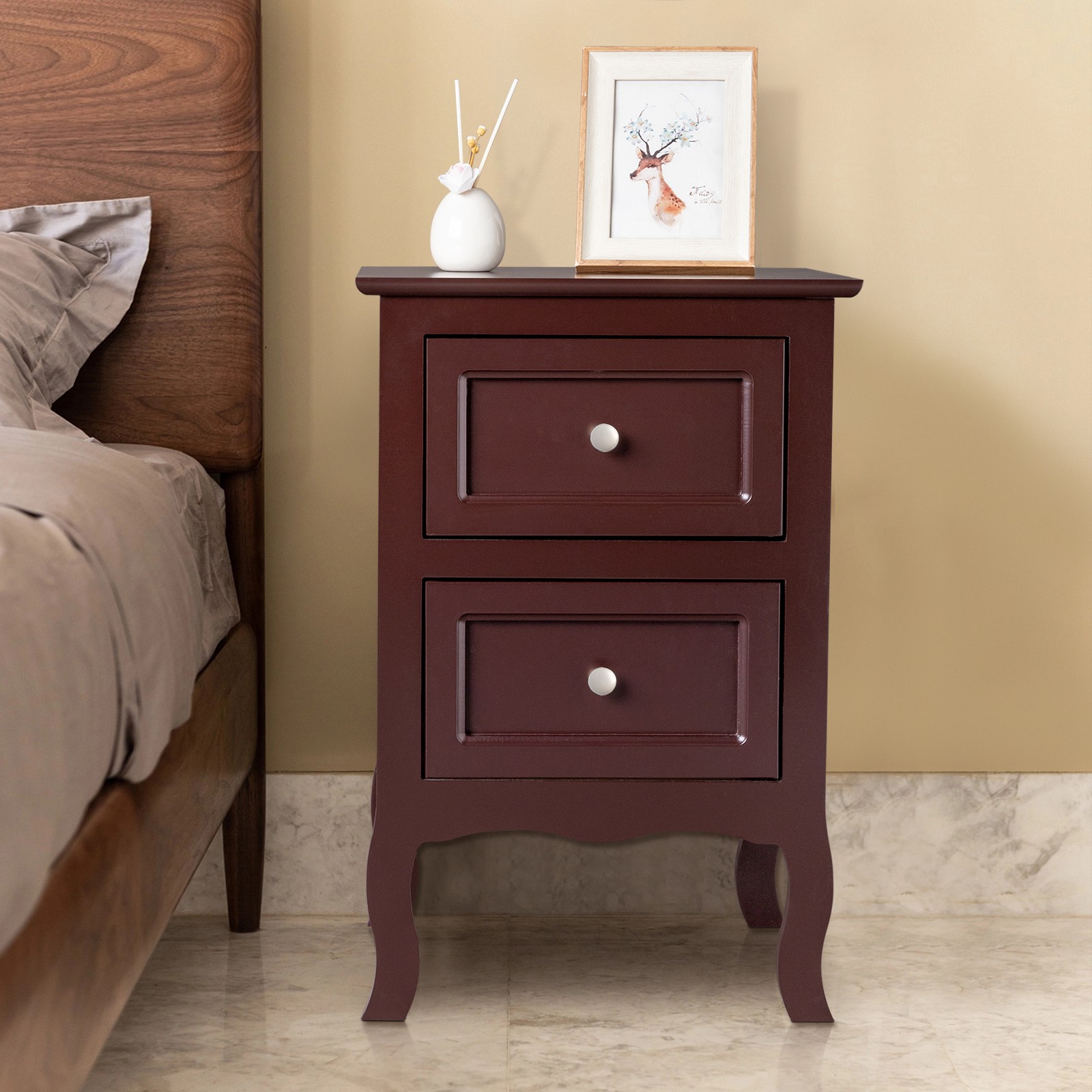 Lot 2 Nightstands Wood Bedside Table End Table w/2 Drawers Bedroom Furniture