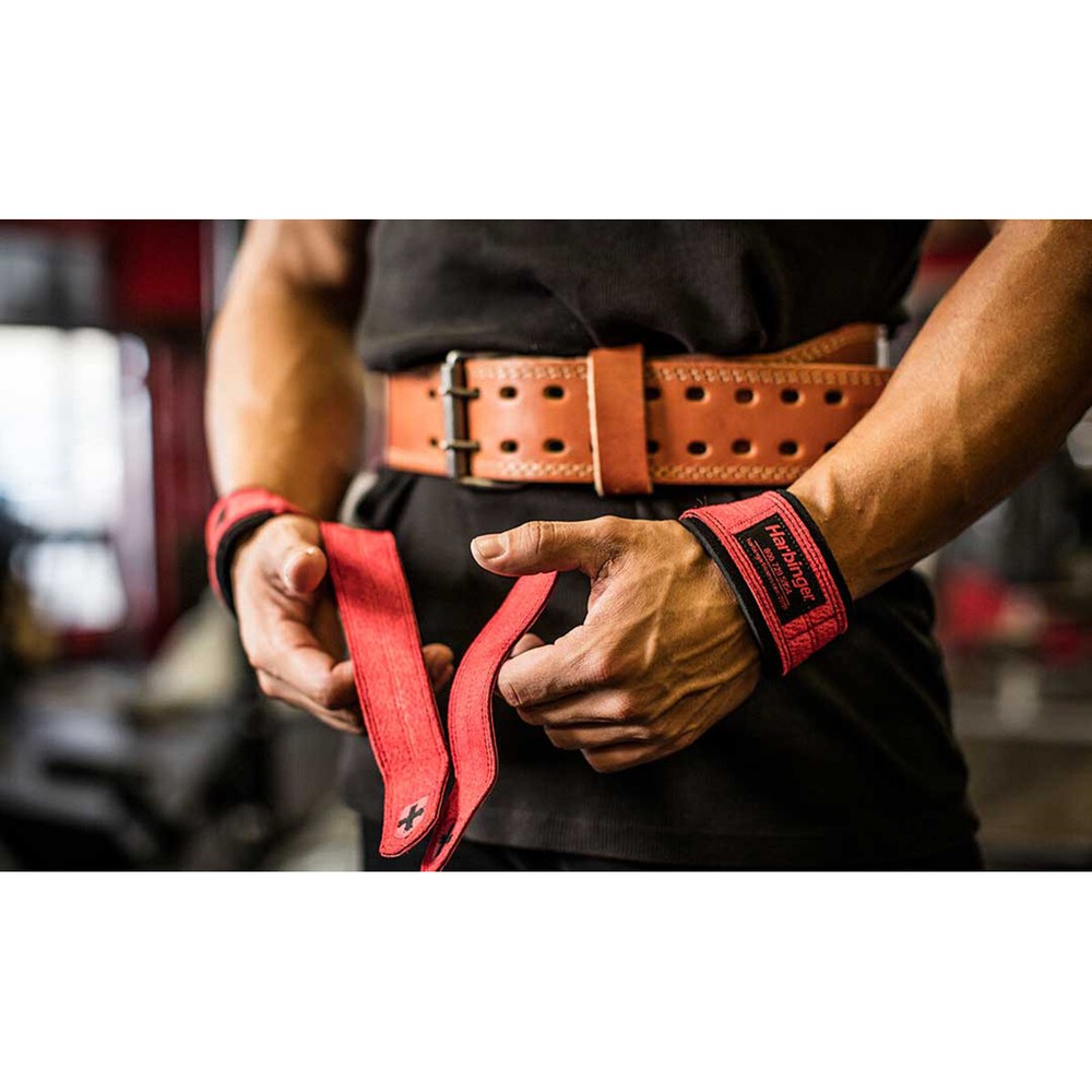 Harbinger 21" Padded Leather Weight Lifting Straps - Red