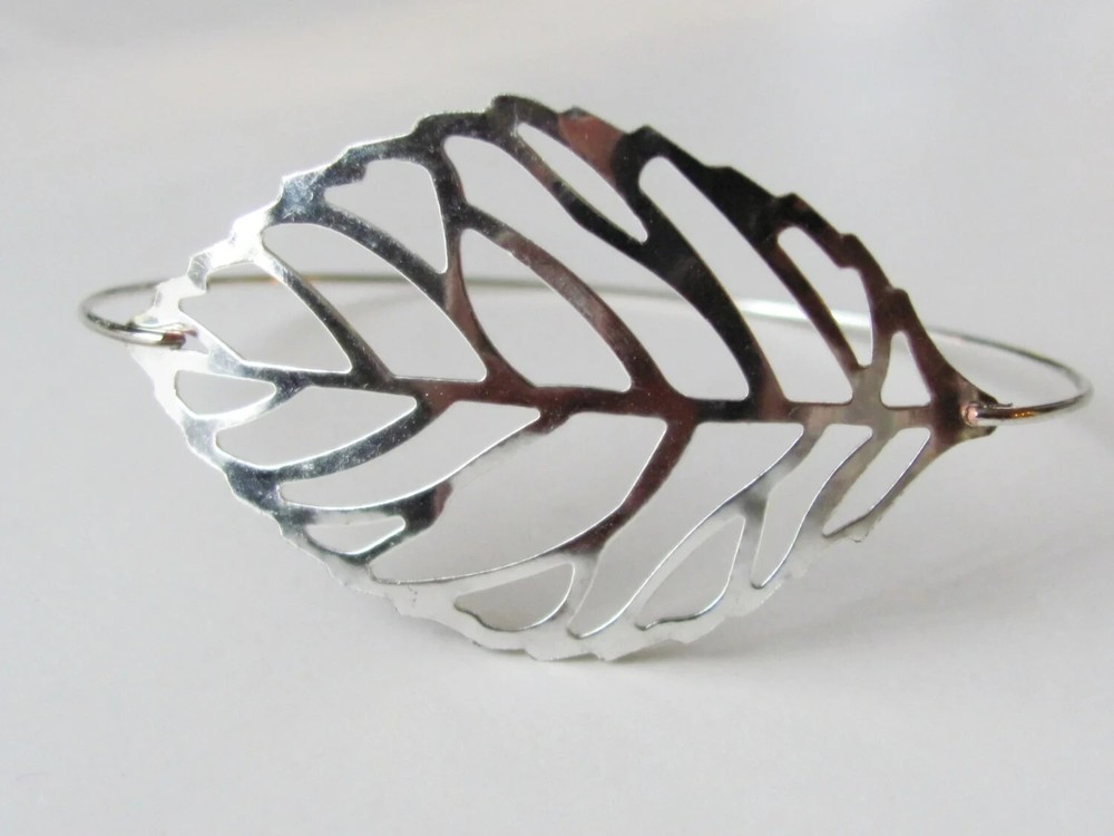 Leaf Bracelet Bangle Turquoise Antique Brass Silver Boho Nature Stacking Beach