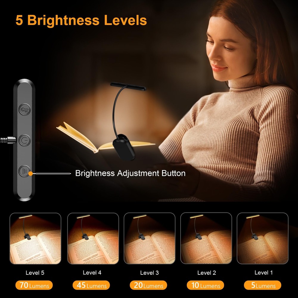 Rechargeable Book Light for Reading in Bed with 19 LED Memory Function-Eye Ca...