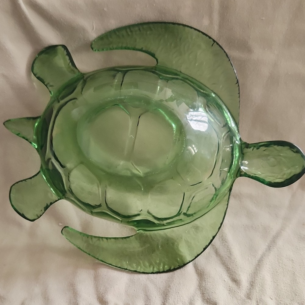 Green Plastic Turtle Shaped Candy Dish 9" Animal Theme Decorative Serveware