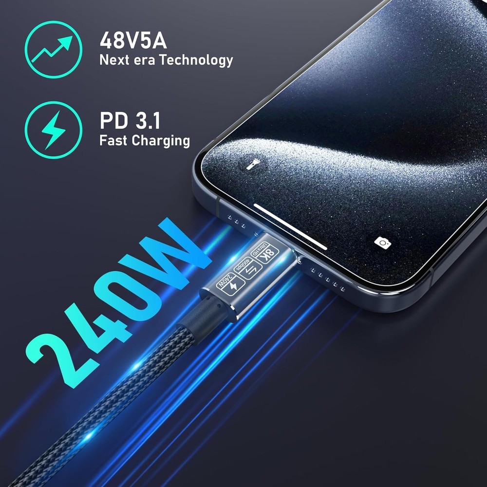 Compact 3.3FT USB C Thunderbolt Cable - 240W PD Charging & 40Gbps Transfer Speed