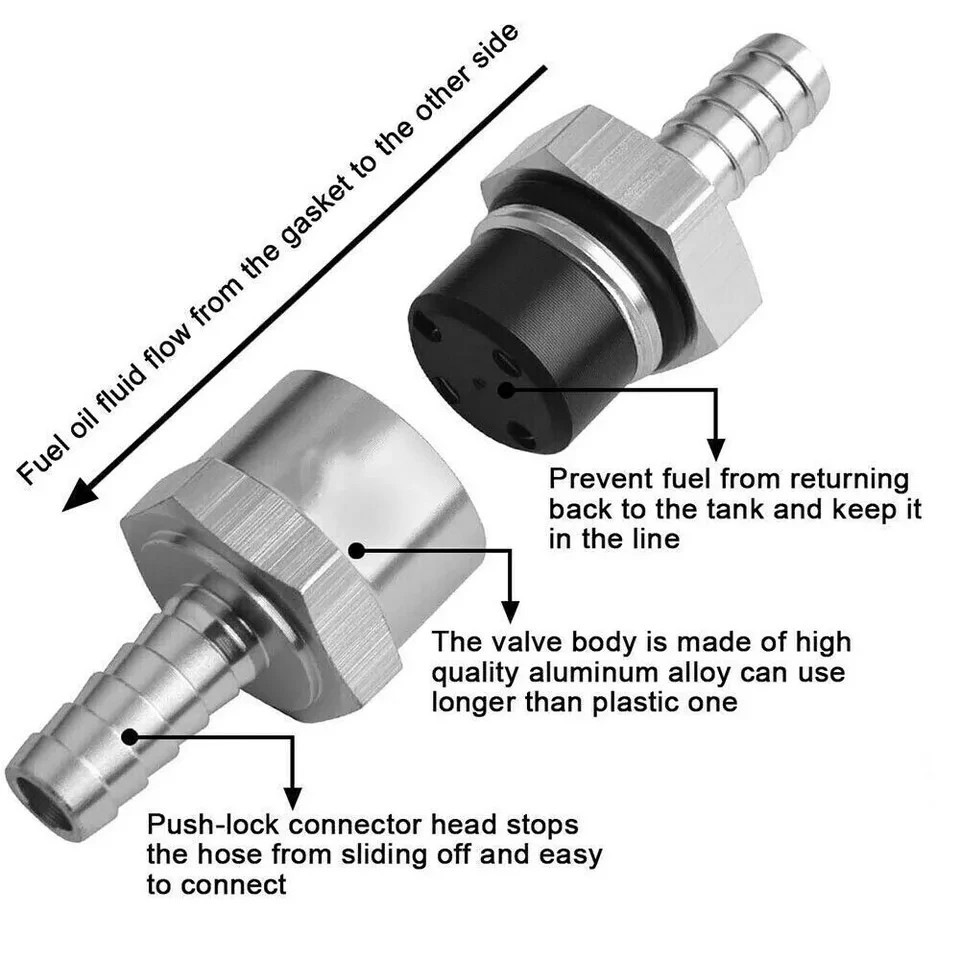 2 Pcs 8mm 5/16" Fuel Non-Return One Way Check Valve Petrol Diesel Oil Aluminum