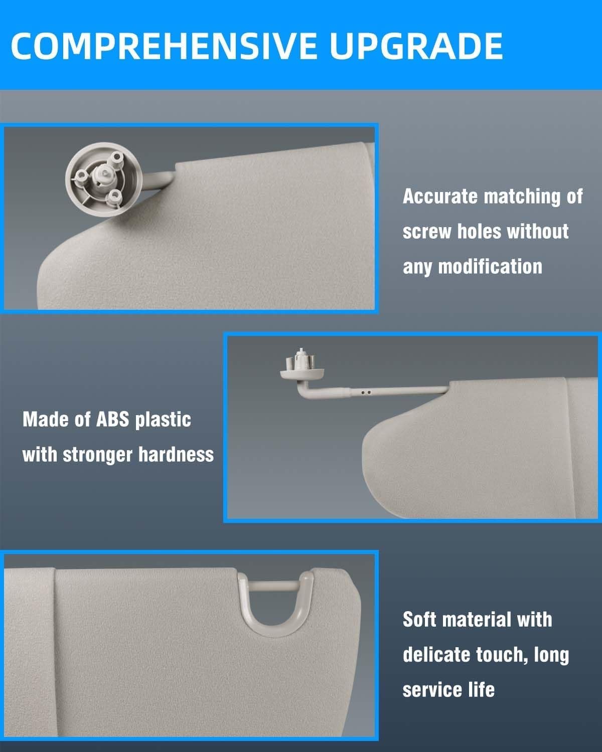 Gray Left Driver Side Car Sun Visor W/O Mirror Compatible with Dodge Ram 1500