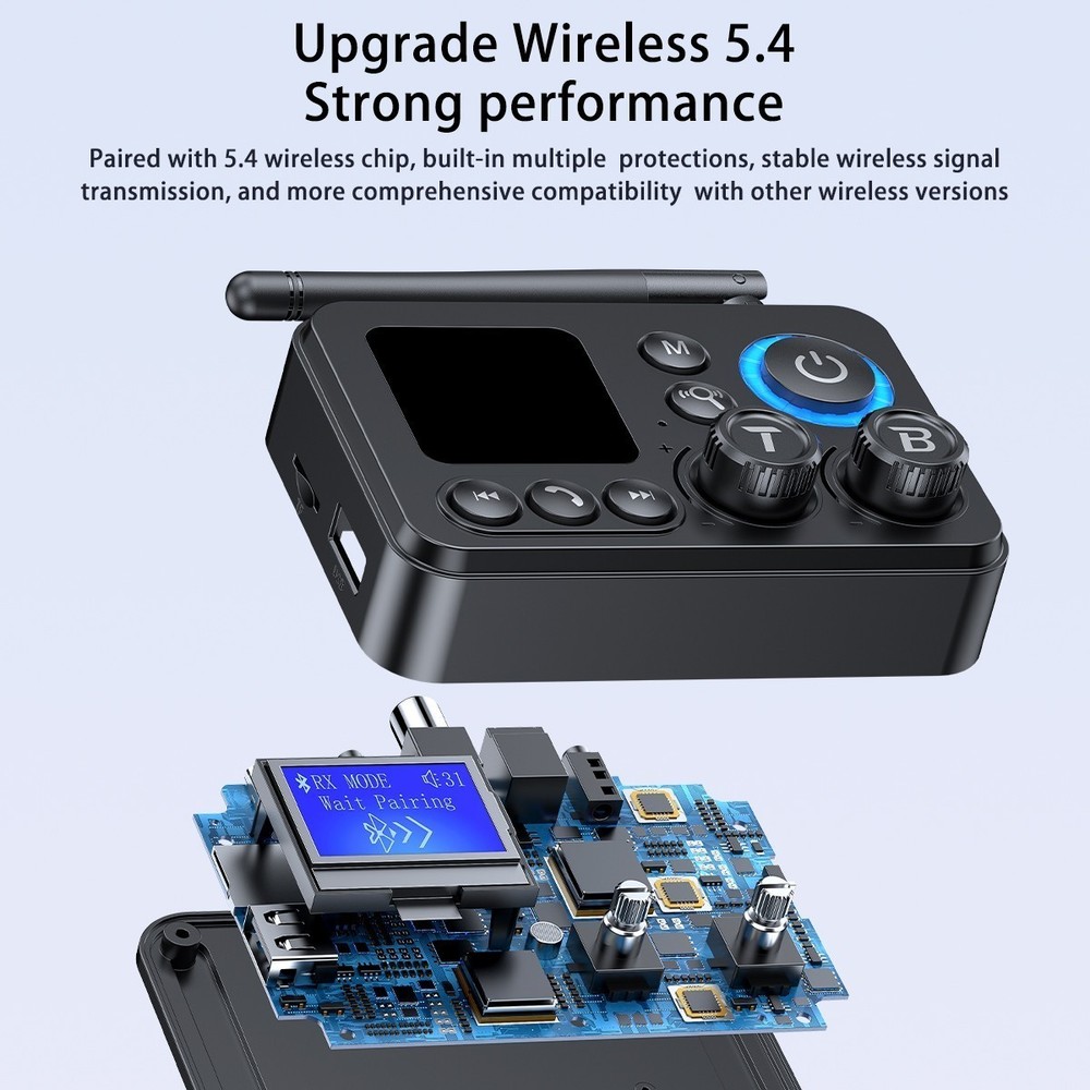 Bluetooth 5.4 Transmitter Receiver with 1.44" LCD Screen for TV/Home Stereo
