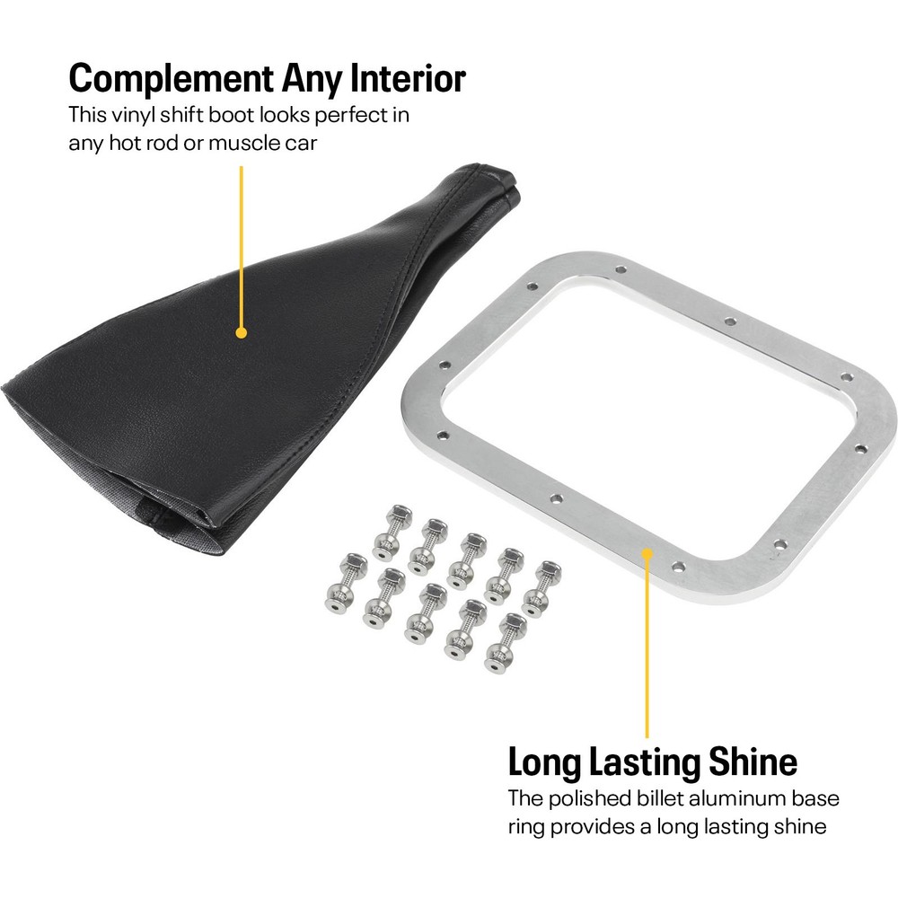 Rectangle Shifter Boot with Billet Aluminum Ring, Polished