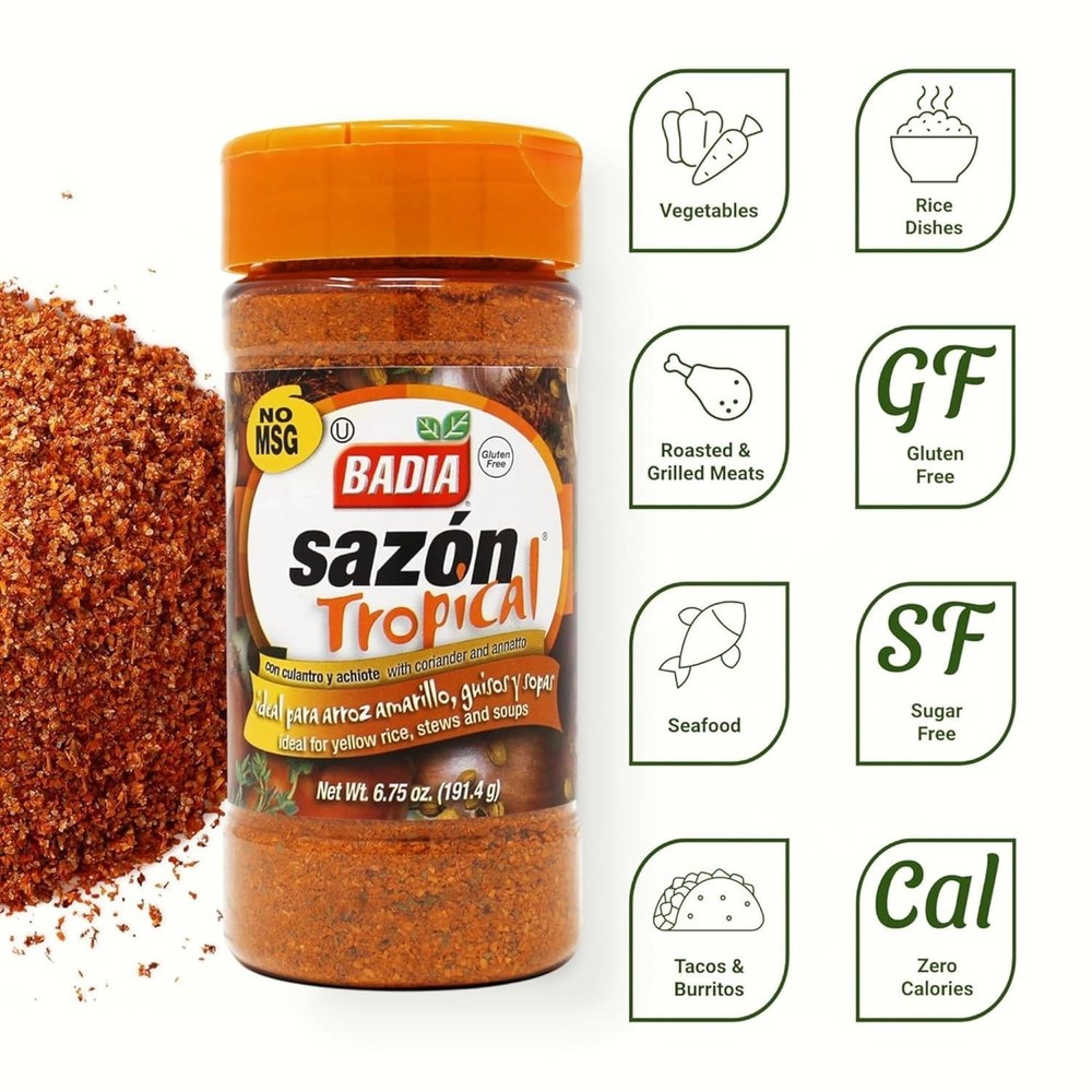 Badia Sazon Tropical with Annato & Coriander, 6.75-Ounce NO MSG