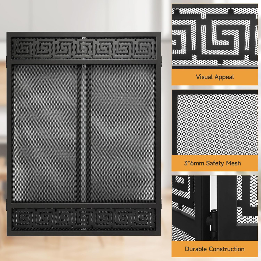 3 Panel Foldable Fireplace Screen, Extra Large Fire Place Screens Stand Alone f