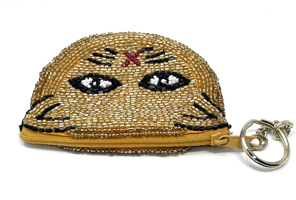 Kitty Cat Beaded Keychain Coin Purse Pouch
