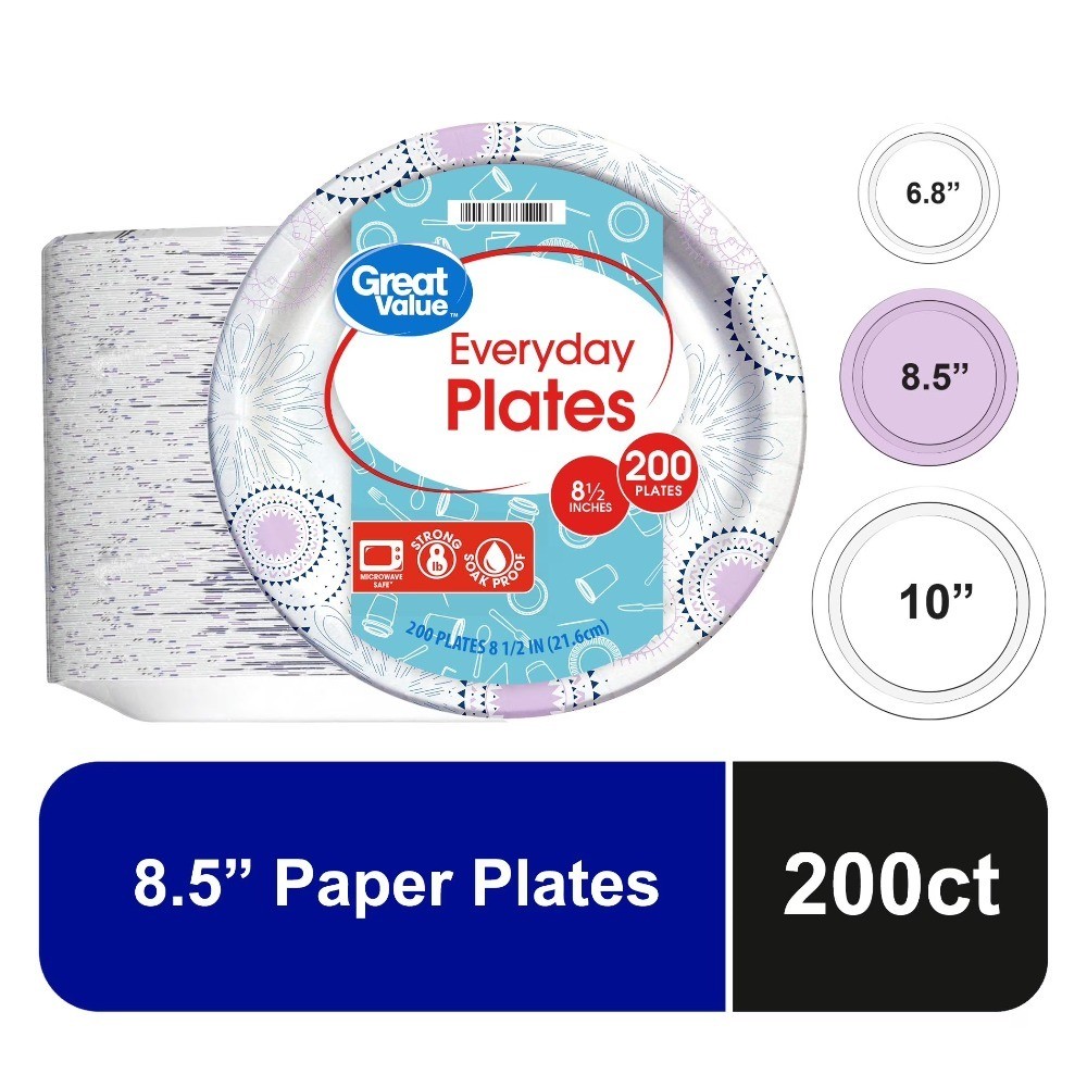 Disposable Paper Plates, 8.5", 200 Count