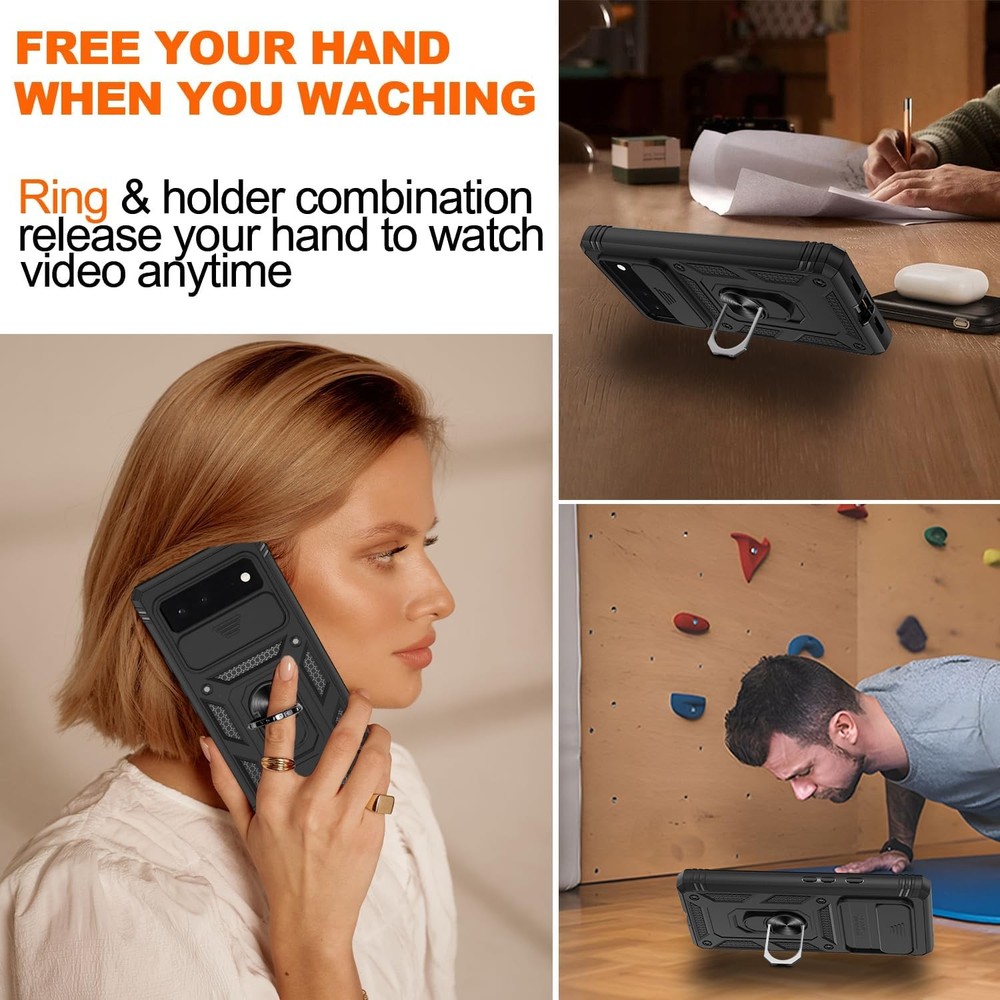 for Google Pixel 6 Case with 2 Screen Protector, Military Class with 360-Black