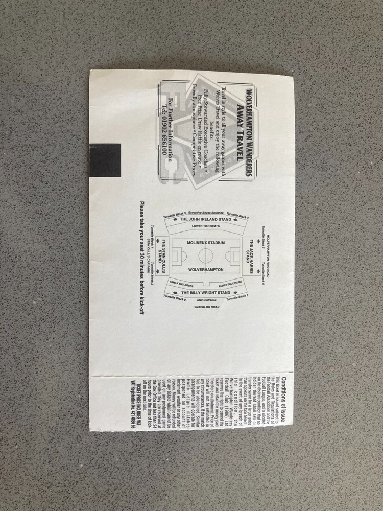 Wolverhampton Wanderers v Gillingham 2001-02 Match Ticket
