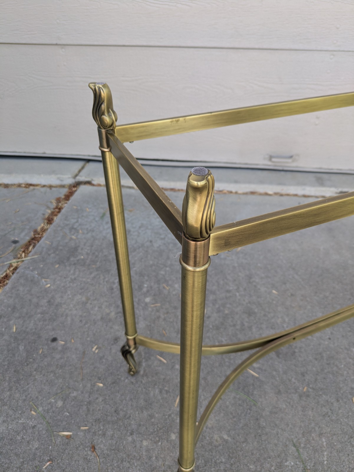Vintage La Barge Style Glass Brass Console Table Flame Tip Hollywood Regency