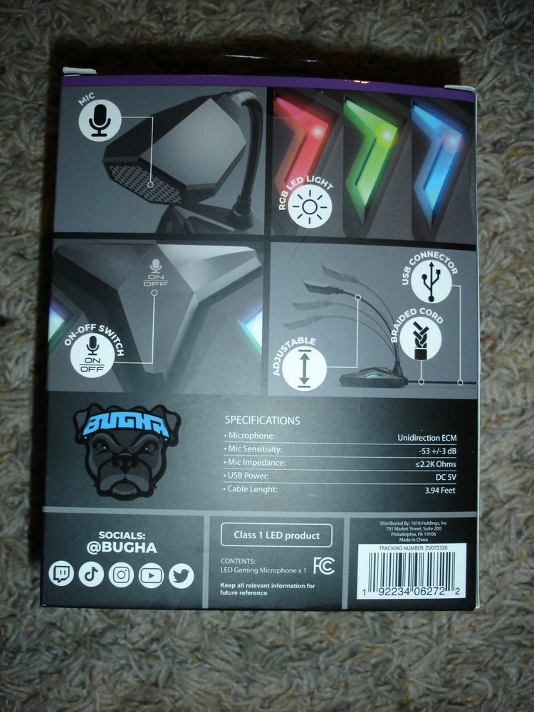 Bugha LED Light up gaming universal Mic Xbox PS4 PC adjustable microphone