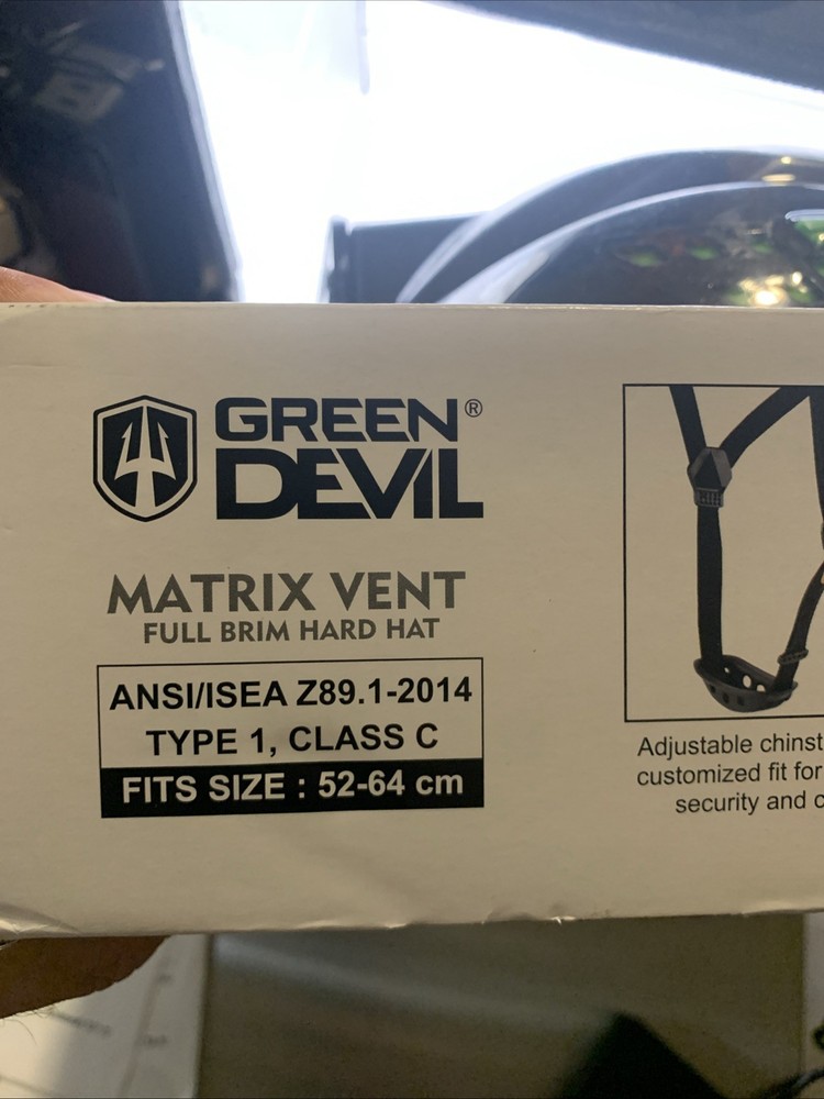 GREEN DEVIL Matrix Full Brim Hard Hat with Headlight Vented Construction Safe...