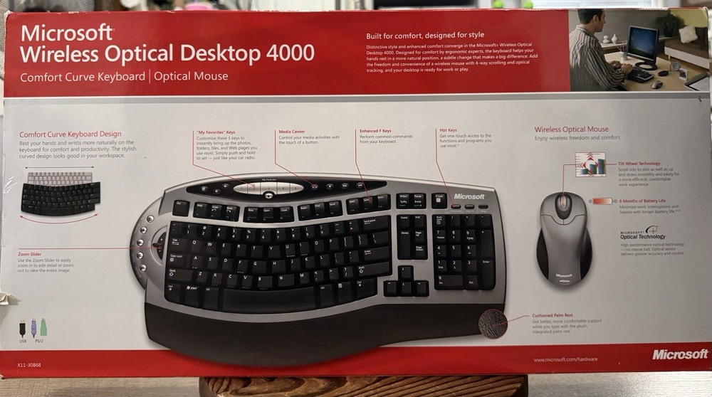 Microsoft Wireless Optical Desktop 4000 Keyboard Mouse NEW Sealed