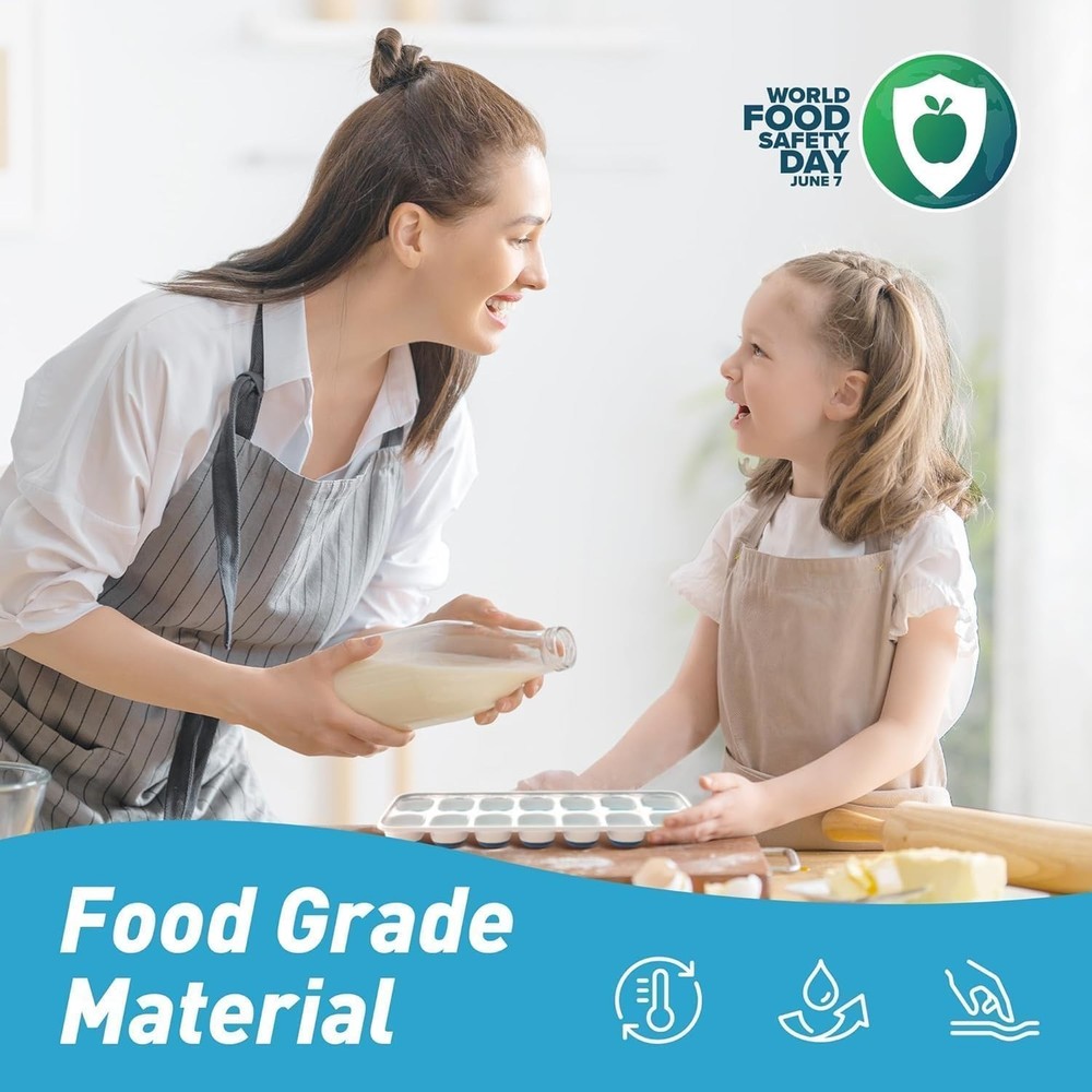 Stackable Ice Cube Trays 2 Pack with Silicone Bottom for Effortless Release