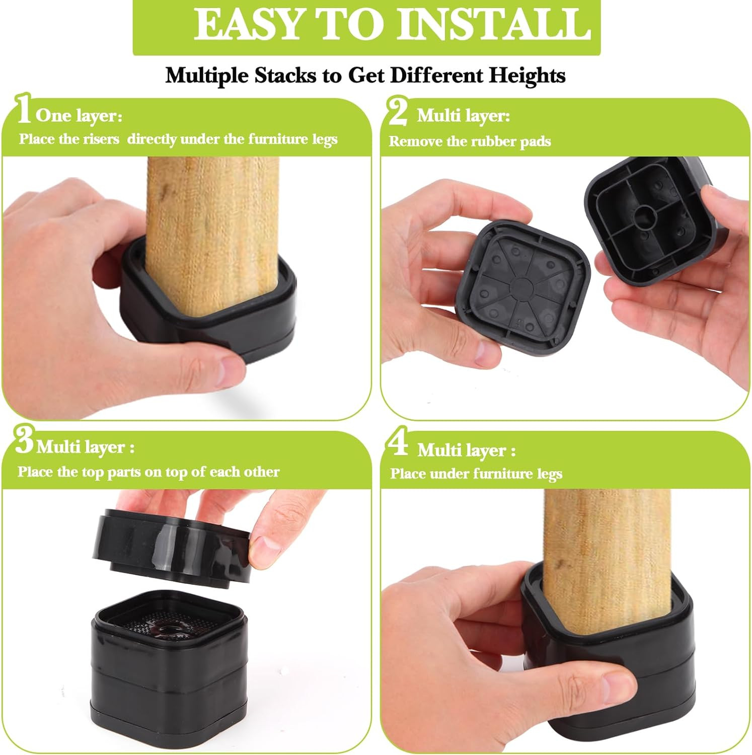 8 Pack Furniture Risers 1 or 2 Inch, Adjustable Bed Risers Heavy Duty for Table