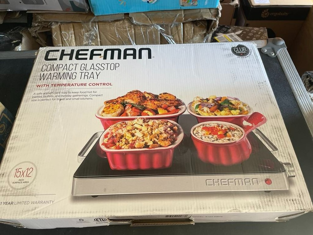 Chefman Compact Glass top Warming Tray with Adjustable Temperature Control-Black