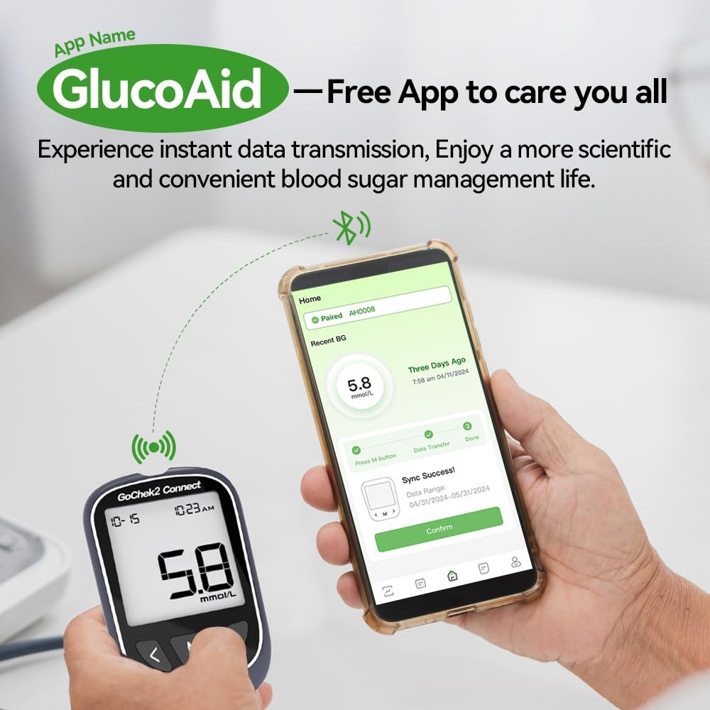 MicroTech Bluetooth Blood Sugar Testing Kit 10 Strips & Lancets, Free App, No Co