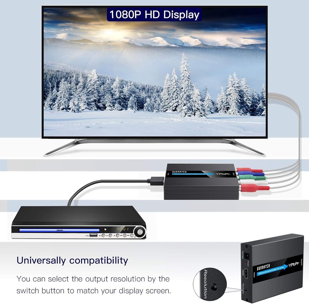 HDMI to Component Converter with Scaler Function, 1080P RGB black