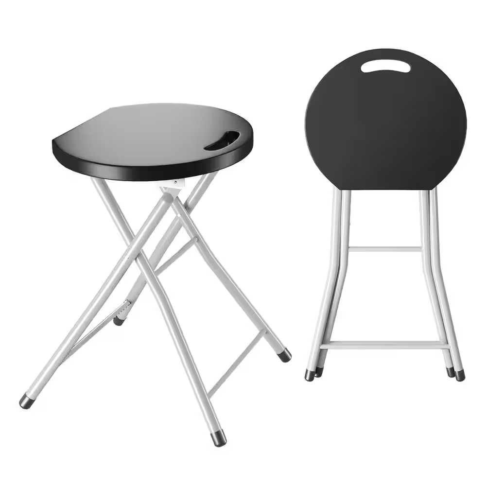 28 In. Black Backless Metal Sturdy Frame Portable Folding Bar Stools Lightweight